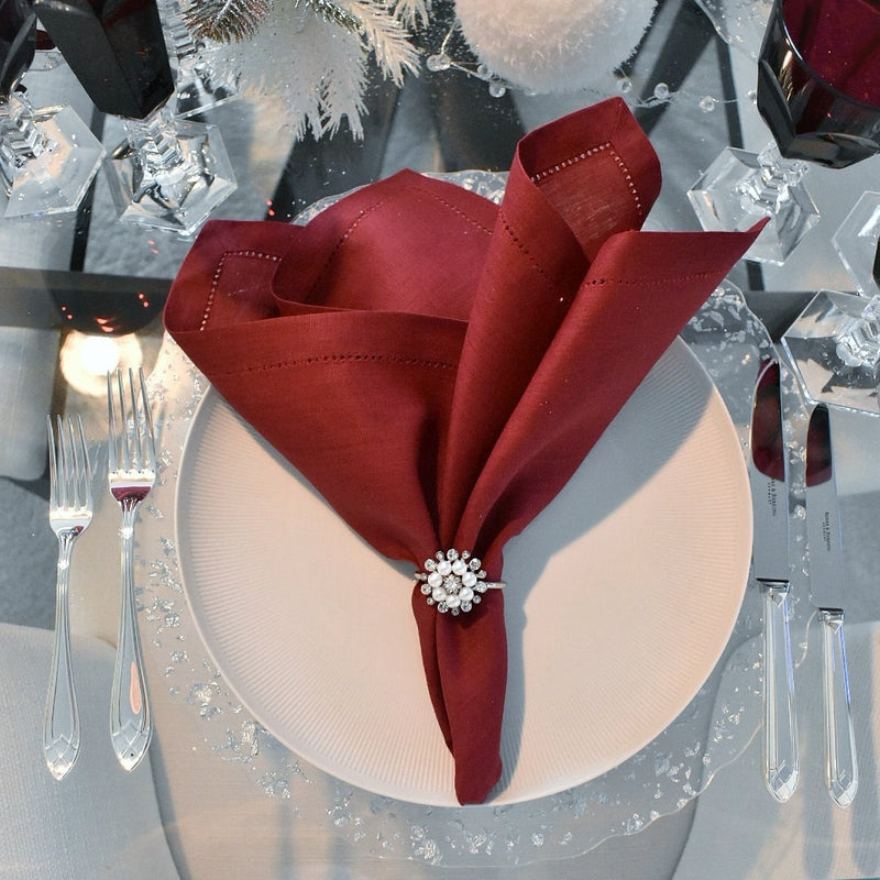 Christmas Napkin Ring with Crystals and Pearls in Silver (Set of 3)