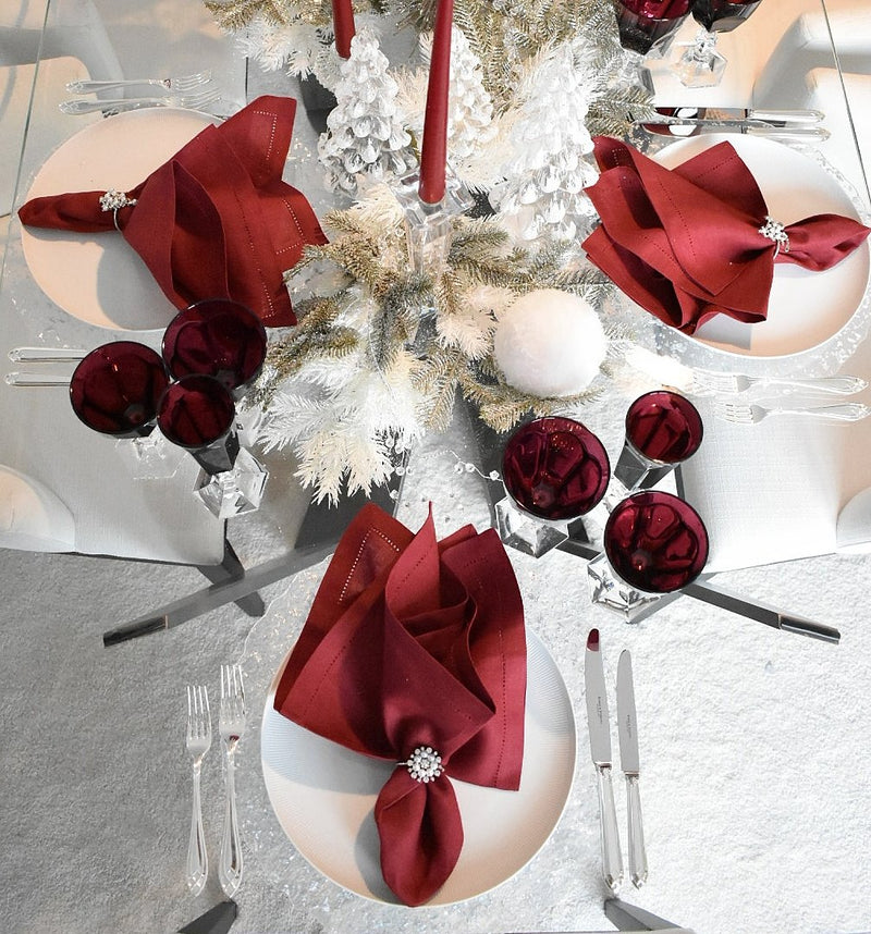 Christmas Napkin Ring with Crystals and Pearls in Silver | Set of 3