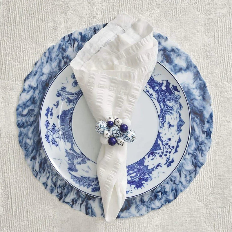 Cloud Napkin Ring With Acrylic Baubles in White and Blue by Kim Seybert | Set of 4