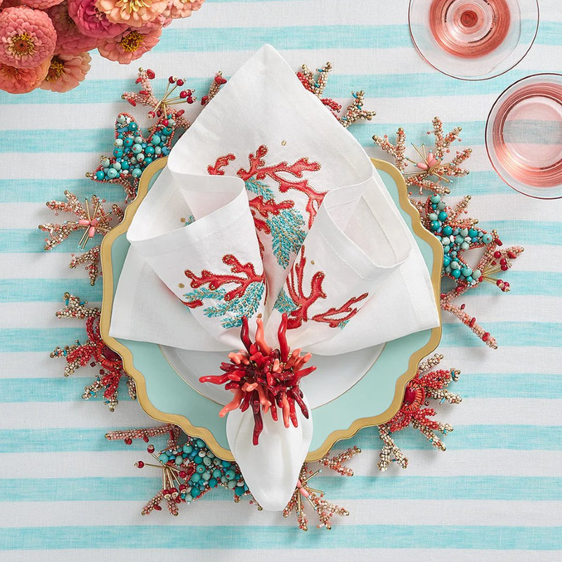 Coral Spray Napkin in White, Coral & Turquoise by Kim Seybert | Set of 4