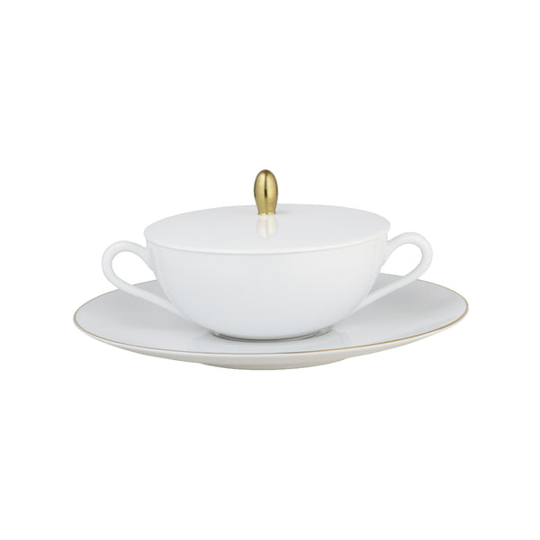 Amiramour Cream Soup Cup with Lid & Saucer - Monceau Gold by Raynaud 1