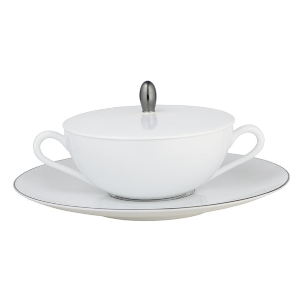 Amiramour Cream Soup Cup with Lid & Saucer - Monceau Platine by Raynaud