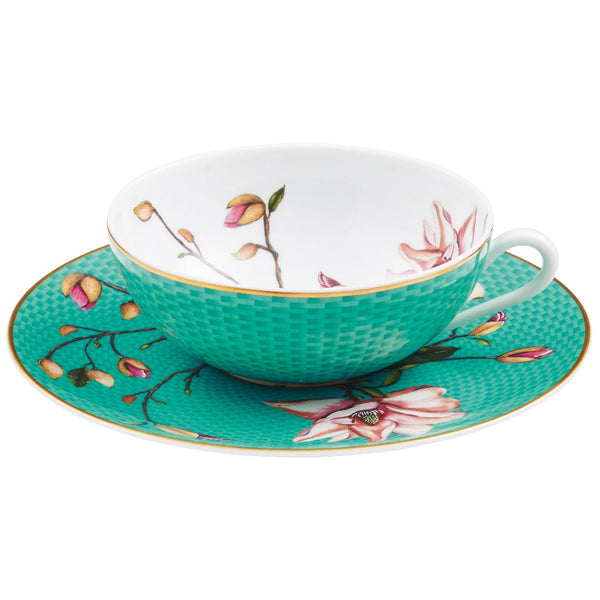 Set of 2 Tea Cups and Saucers Trésor Fleuri Turquoise in a Gift Box