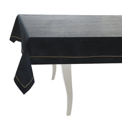 Royal Black Linen Tablecloth with Gold Border by Roseberry Home