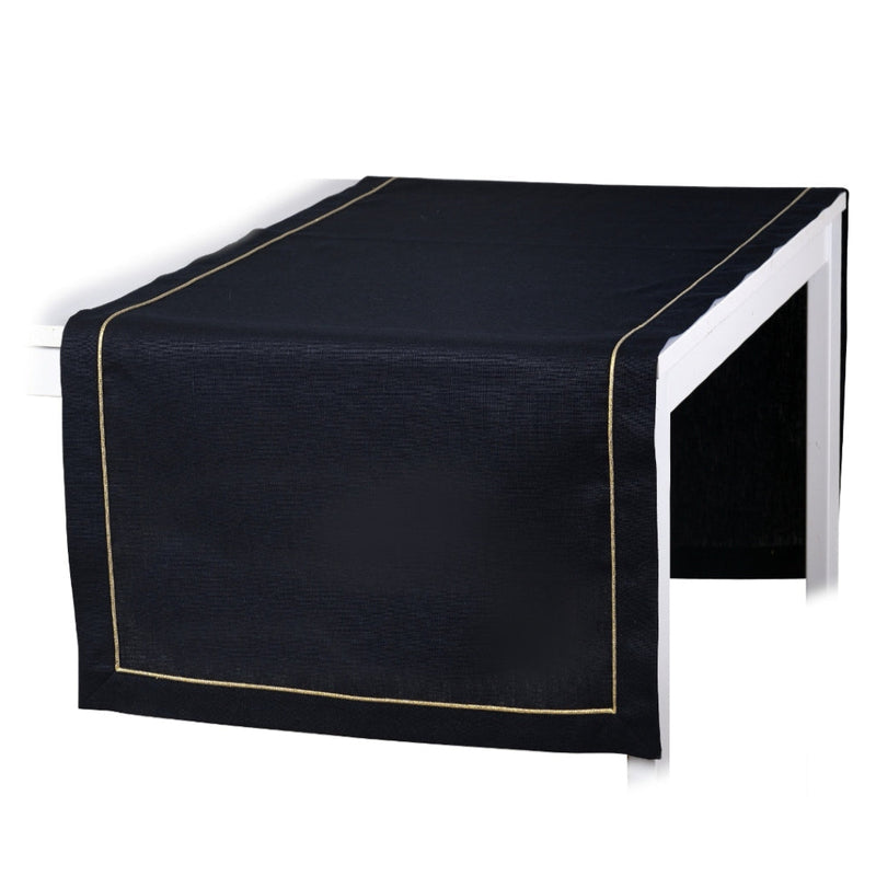 Royal Black Linen Runner with Gold Border by Roseberry Home
