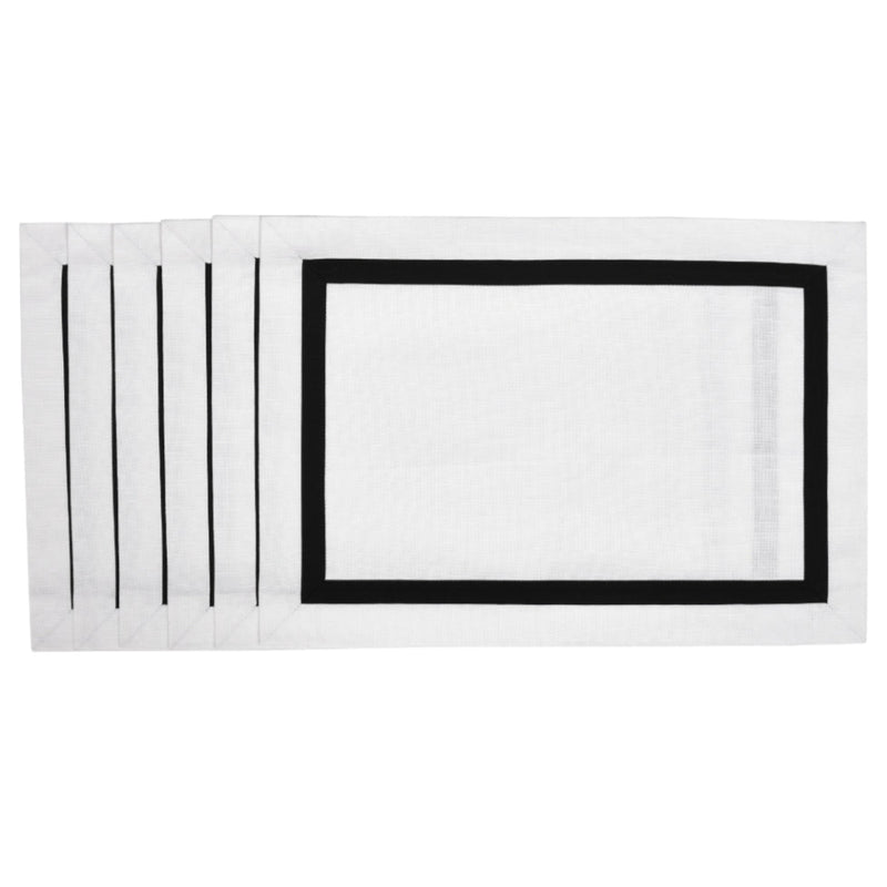 White Cotton Placemat with Black Stripe Border by Roseberry Home | Set of 6