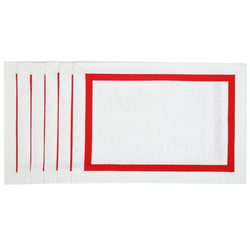 White Cotton Placemat with Red Stripe Border by Roseberry Home | Set of 6
