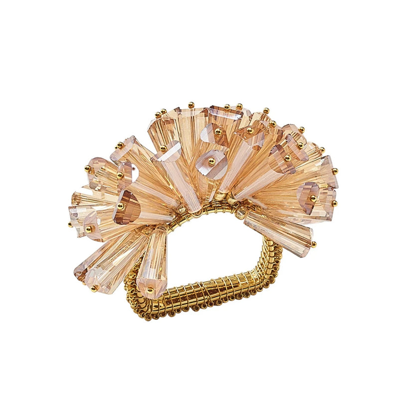 Front view of champagne Dazzle Napkin Ring with faceted glass beads by Kim Seybert
