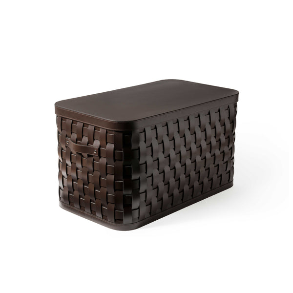 'Demetra' Large Rectangular Storage Basket, Vegan Leather in Coffee Brown by Pinetti