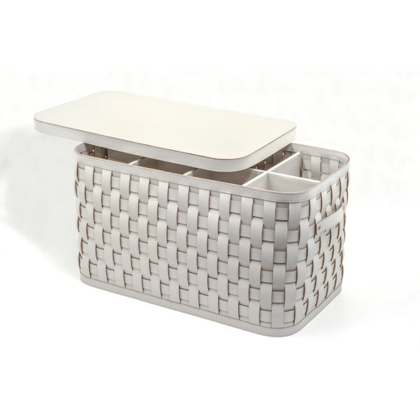 'Demetra' Rectangular Shoe Basket, Vegan Leather in Cream by Pinetti