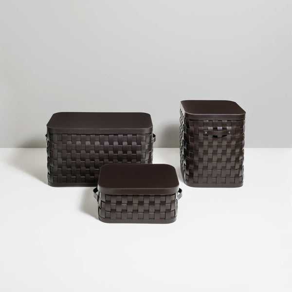 'Demetra' Small Rectangular Storage Basket, Vegan Leather in Coffee Brown by Pinetti