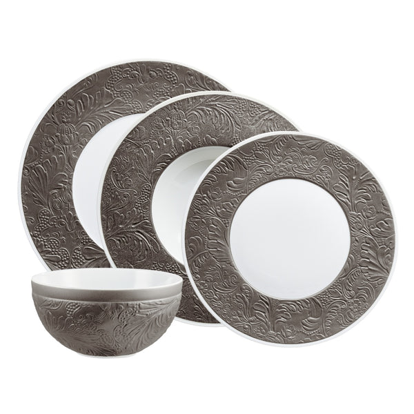Dinnerware Set of 16 Pieces - 'Italian Renaissance' Platinum