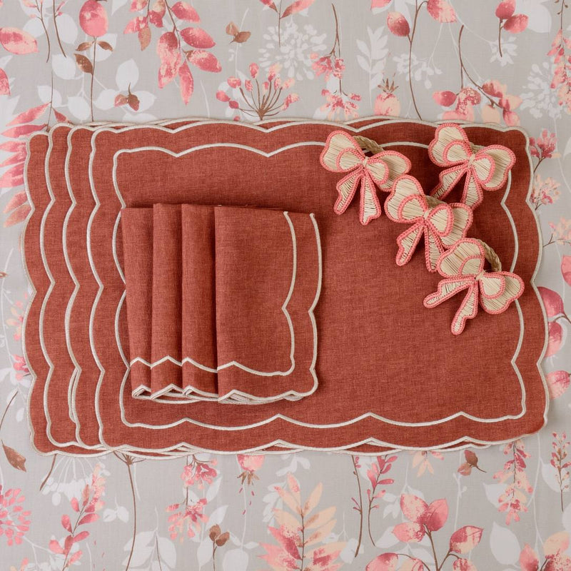 'Rust Onde' Embroidered  Placemats by Roseberry Home- Set of 6