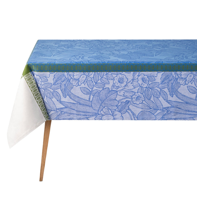 'Escapade Tropicale' Linen Tablecloth in Blue by Le Jacquard Français
