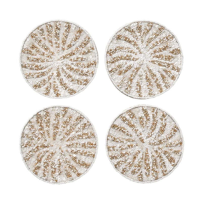 Fireworks Drink Coasters in White, Gold & Silver by Kim Seybert | Set of 4 in a Gift Bag