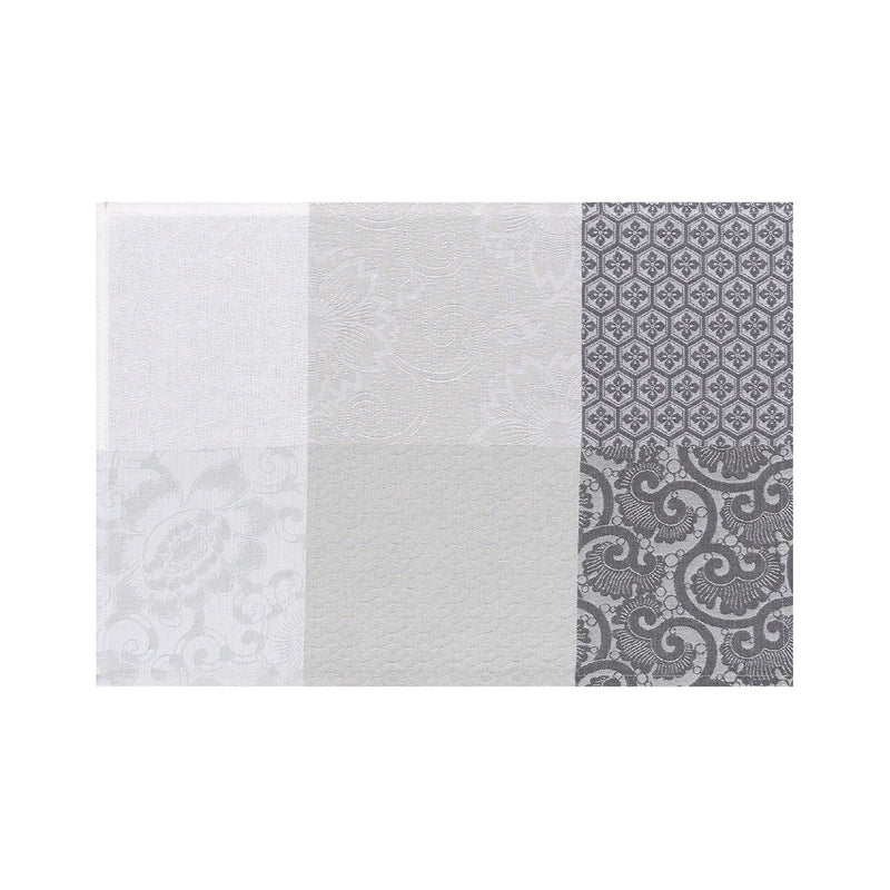 'Fleurs de Kyoto' Linen Placemat in Mist Grey by Le Jacquard Français | Set of 4