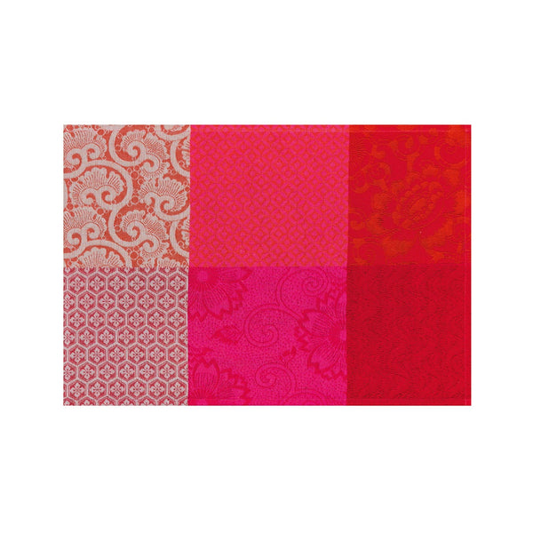 'Fleurs de Kyoto' Linen Placemat in Cherry Red by Le Jacquard Français | Set of 4