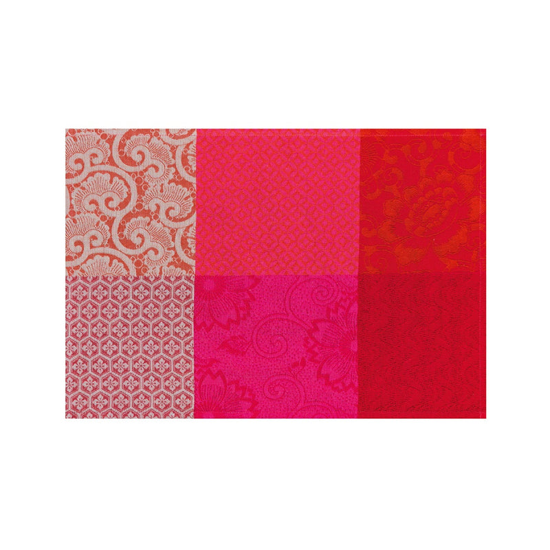 'Fleurs de Kyoto' Linen Placemat in Cherry Red by Le Jacquard Français | Set of 4