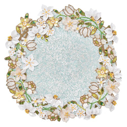 Gardenia Placemat in Sky, White and Yellow by Kim Seybert - Set of 2