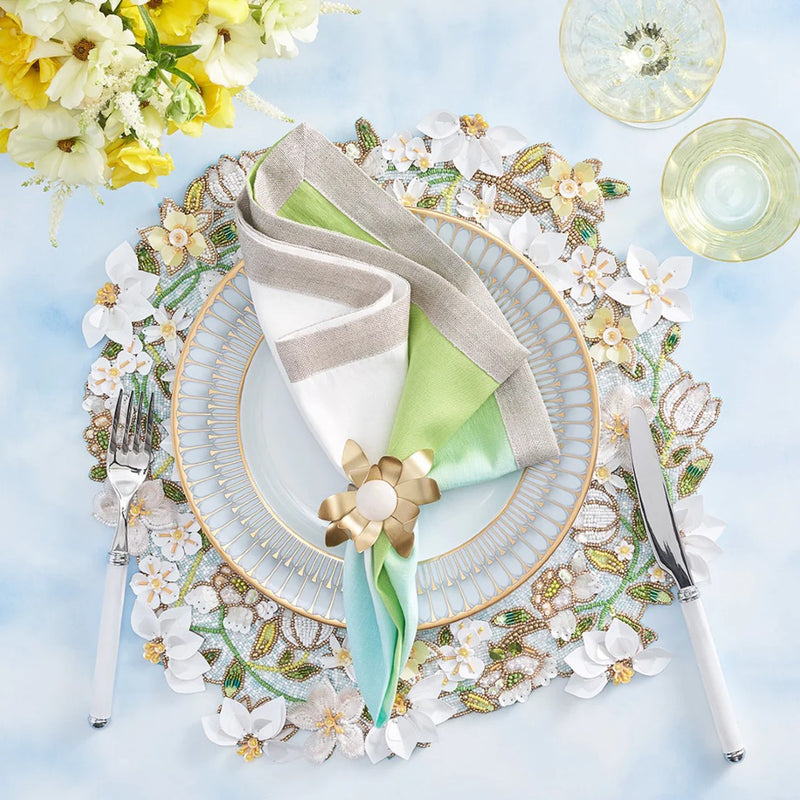 Gardenia Placemat in Sky, White and Yellow by Kim Seybert - Set of 2