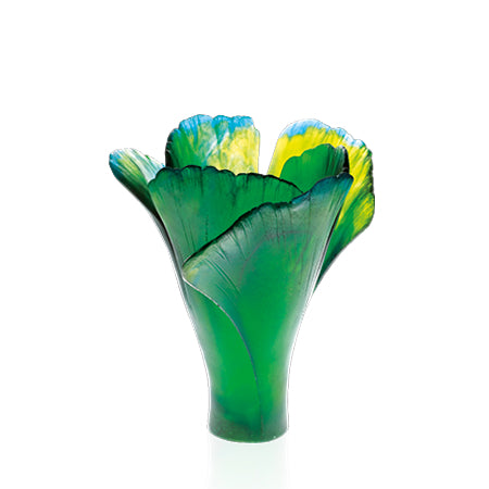 'Ginkgo' Crystal Vase in Green by Daum | Large
