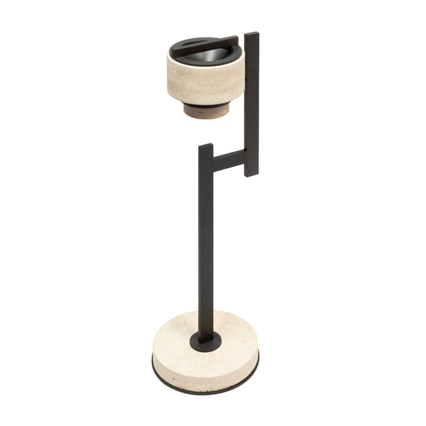 'Rimini' Marble Standing Ashtray in Travertino & Bronze by Giobagnara