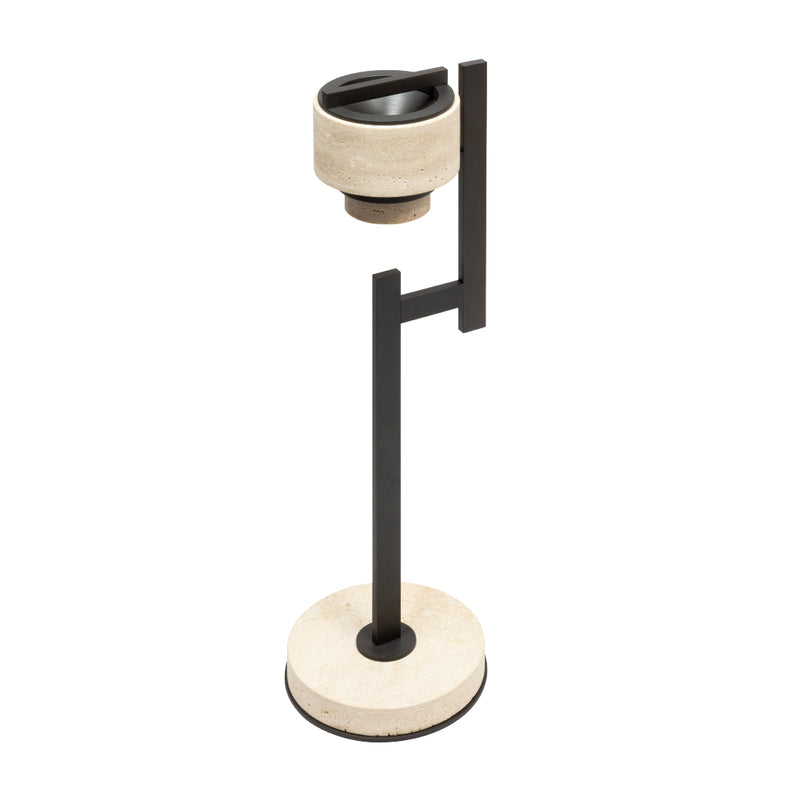'Rimini' Marble Standing Ashtray in Travertino & Bronze by Giobagnara