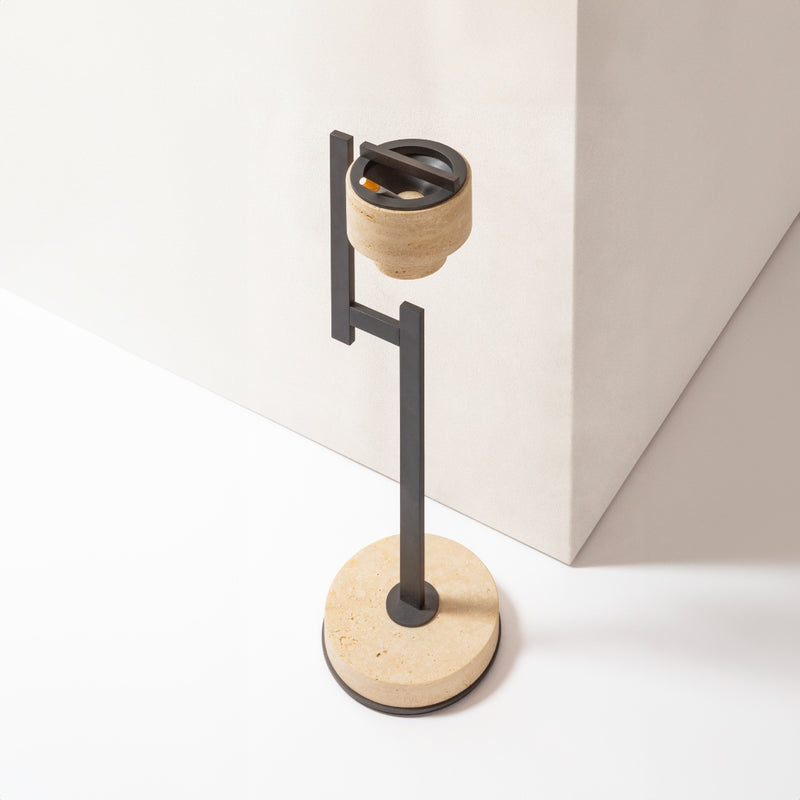 'Rimini' Marble Standing Ashtray in Travertino & Bronze by Giobagnara