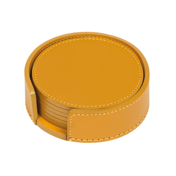 'Acquarello' Round Regenerated Leather Coasters with Coaster Holder by Rudi x Giobagnara | Set of 6