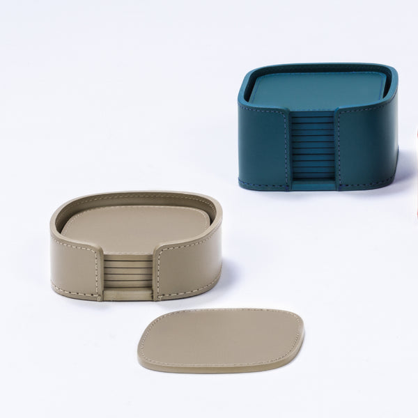 'Acquarello' Square Regenerated Leather Coasters with Coaster Holder by Rudi x Giobagnara | Set of 6