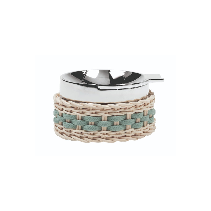 'Toledo' Leather & Rattan Ashtray in Mint by Pigment France x Giobagnara