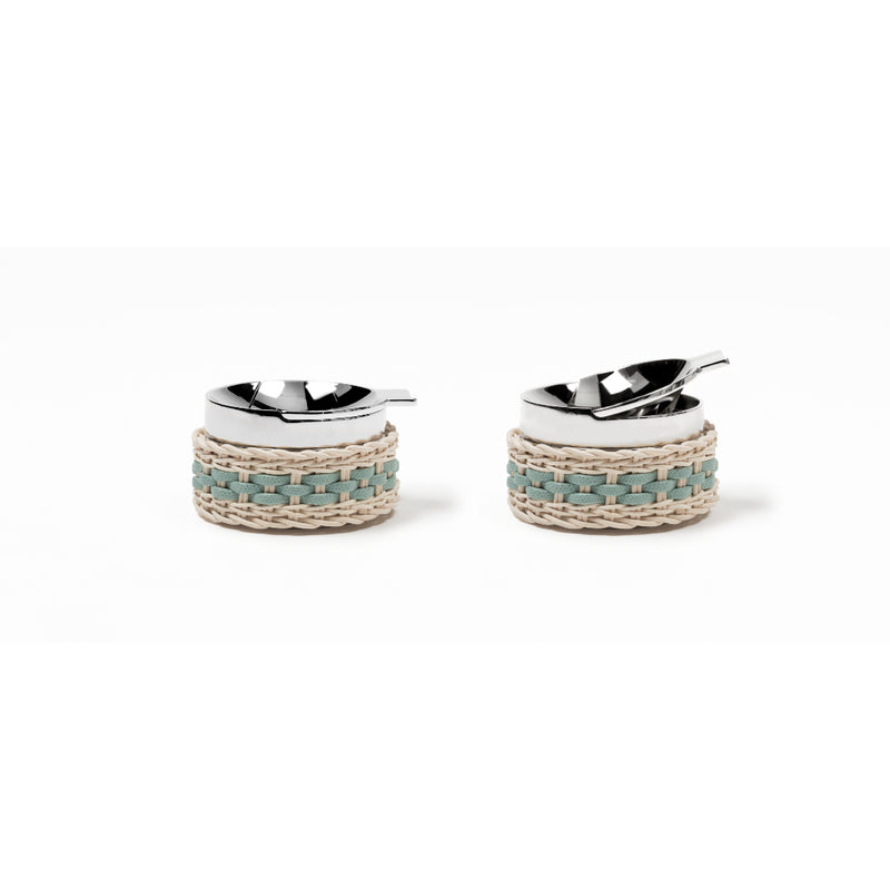 'Toledo' Leather & Rattan Ashtray in Mint by Pigment France x Giobagnara