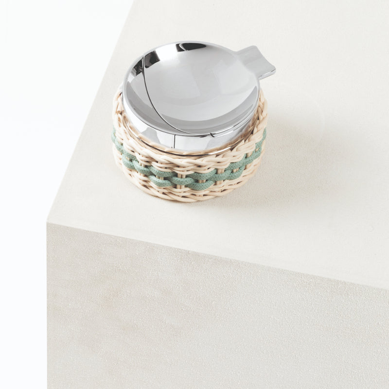 'Toledo' Leather & Rattan Ashtray in Mint by Pigment France x Giobagnara