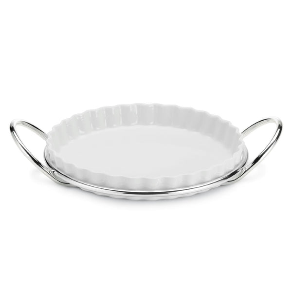 'Grand Gourmet' Porcelain Round Tart Tray On Silverplated Stand by Greggio