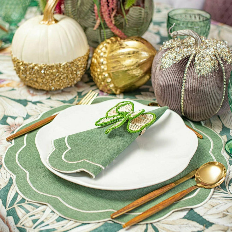 'Green Bows' Napkin Rings by Roseberry Home- set of 6