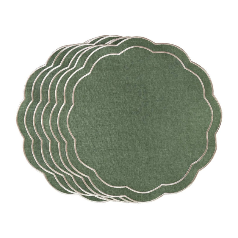 ‘Green Petali’ Embroidered Placemats by Roseberry Home- Set of 6