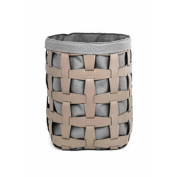 'Hook' Big Laundry Basket, Vegan Leather in Taupe With Grey Liner by Pinetti