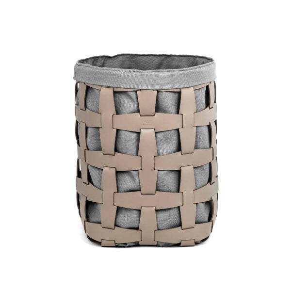'Hook' Big Laundry Basket, Vegan Leather in Taupe With Grey Liner by Pinetti
