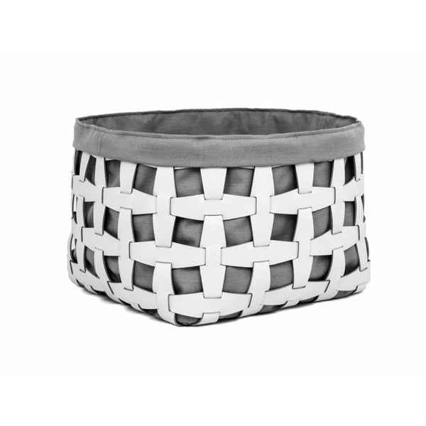 'Hook' Large Storage Basket, Vegan Leather in White With Grey Liner by Pinetti