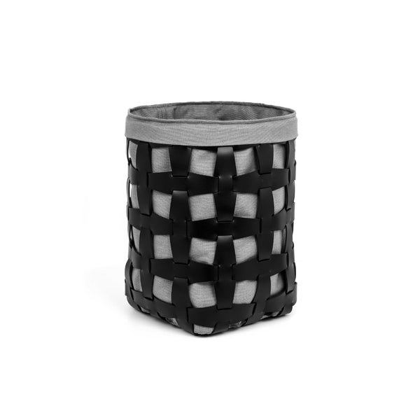 'Hook' Medium Storage Basket, Vegan Leather in Black With Grey Liner by Pinetti