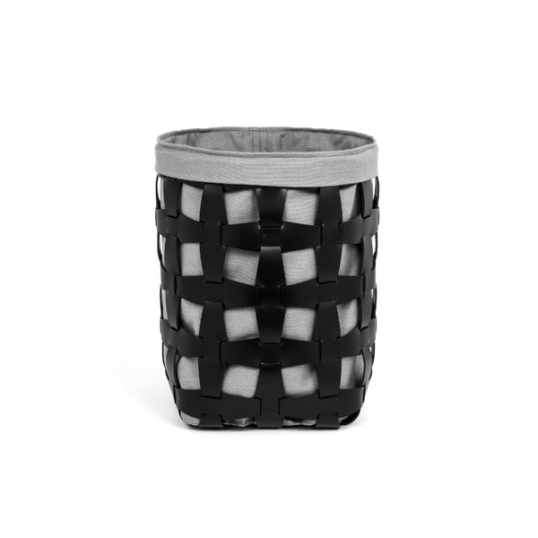 'Hook' Medium Storage Basket, Vegan Leather in Black With Grey Liner by Pinetti