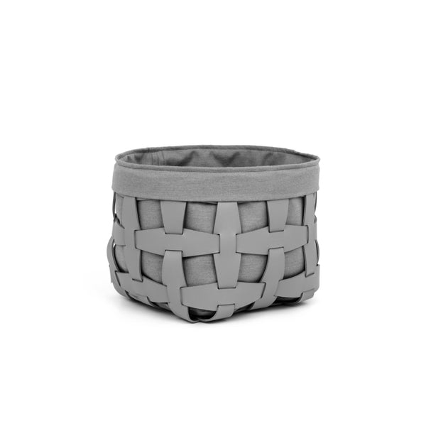 'Hook' Small Storage Basket, Vegan Leather in Light Grey With Grey Liner by Pinetti