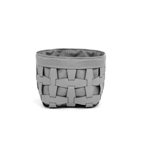 'Hook' Small Storage Basket, Vegan Leather in Light Grey With Grey Liner by Pinetti