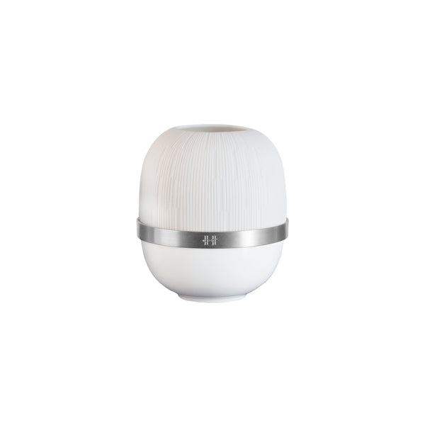 Medium Candle Holder in White with Silver Band - Infini White