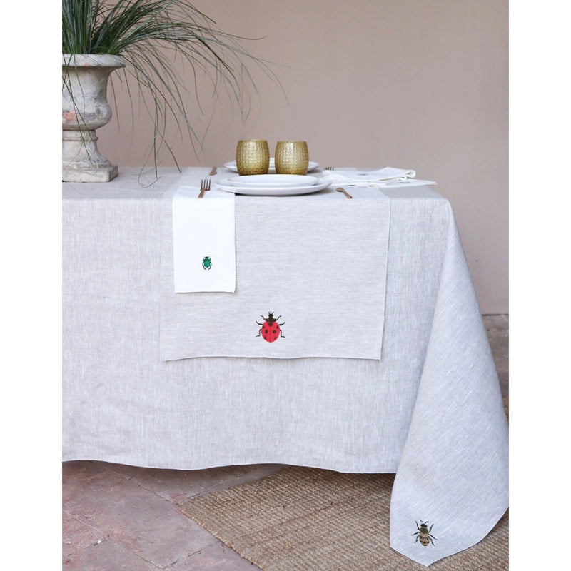 Insetti Collection Linen Napkins in White With Embroidered Insect Motifs by Giardino Segreto | Set of 4