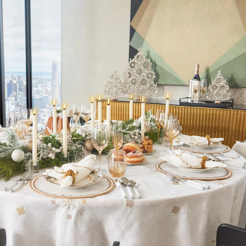 Christmas holiday table styled with Jardin linen napkins in gold and silver, featured by Amiramour