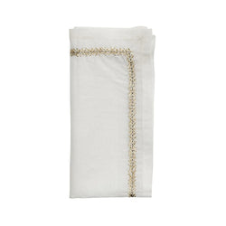 Jardin linen napkin with gold and silver embroidered trim by Kim Seybert on white background