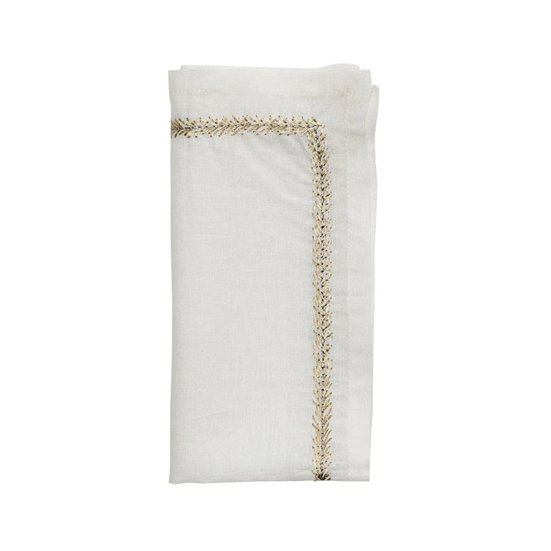 Jardin linen napkin with gold and silver embroidered trim by Kim Seybert on white background