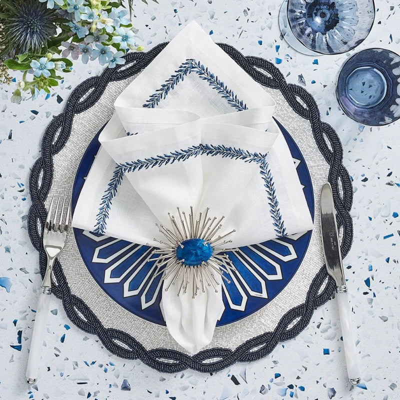 Infinity Placemat in White & Navy by Kim Seybert