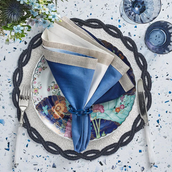 Infinity Placemat in White & Navy by Kim Seybert